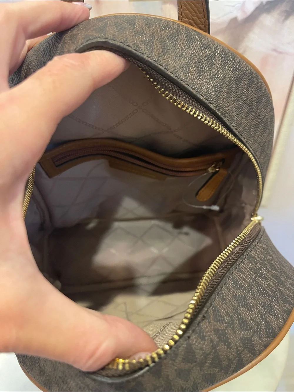 Michael Kors Brown MK Signature Backpack with Gold Hardware